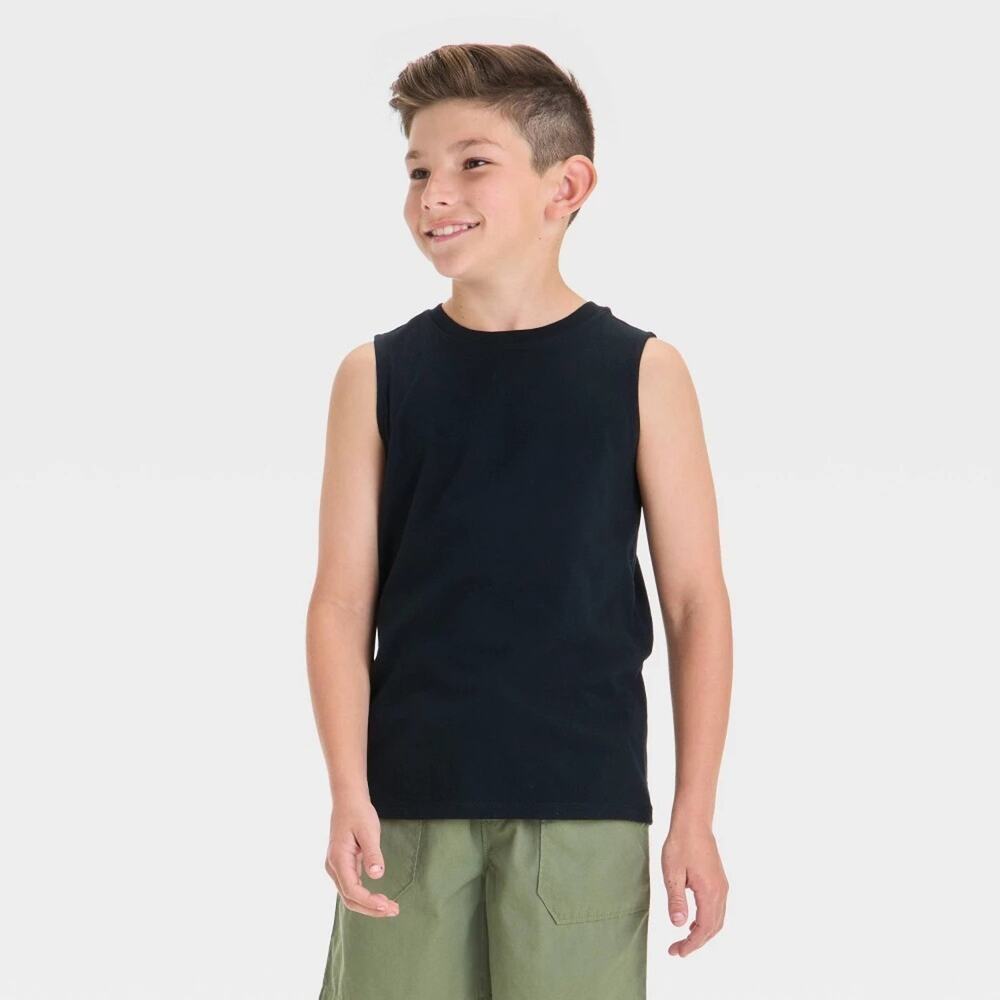 Cat & Jack Boys Solid Tank Top Crew Neck Sleeveless Jersey Shirt Black Medium